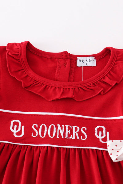 Red sooners embroidery girl dress