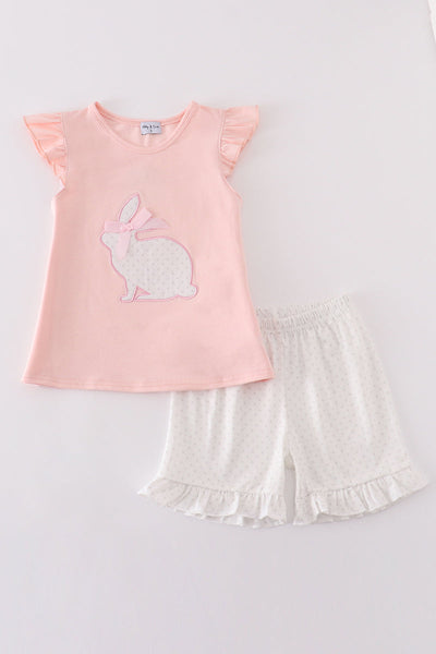 Pink easter bunny applique girl set