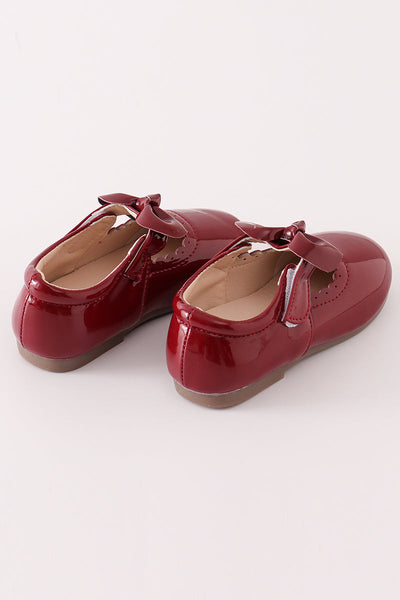 Maroon bow mary jane shoes