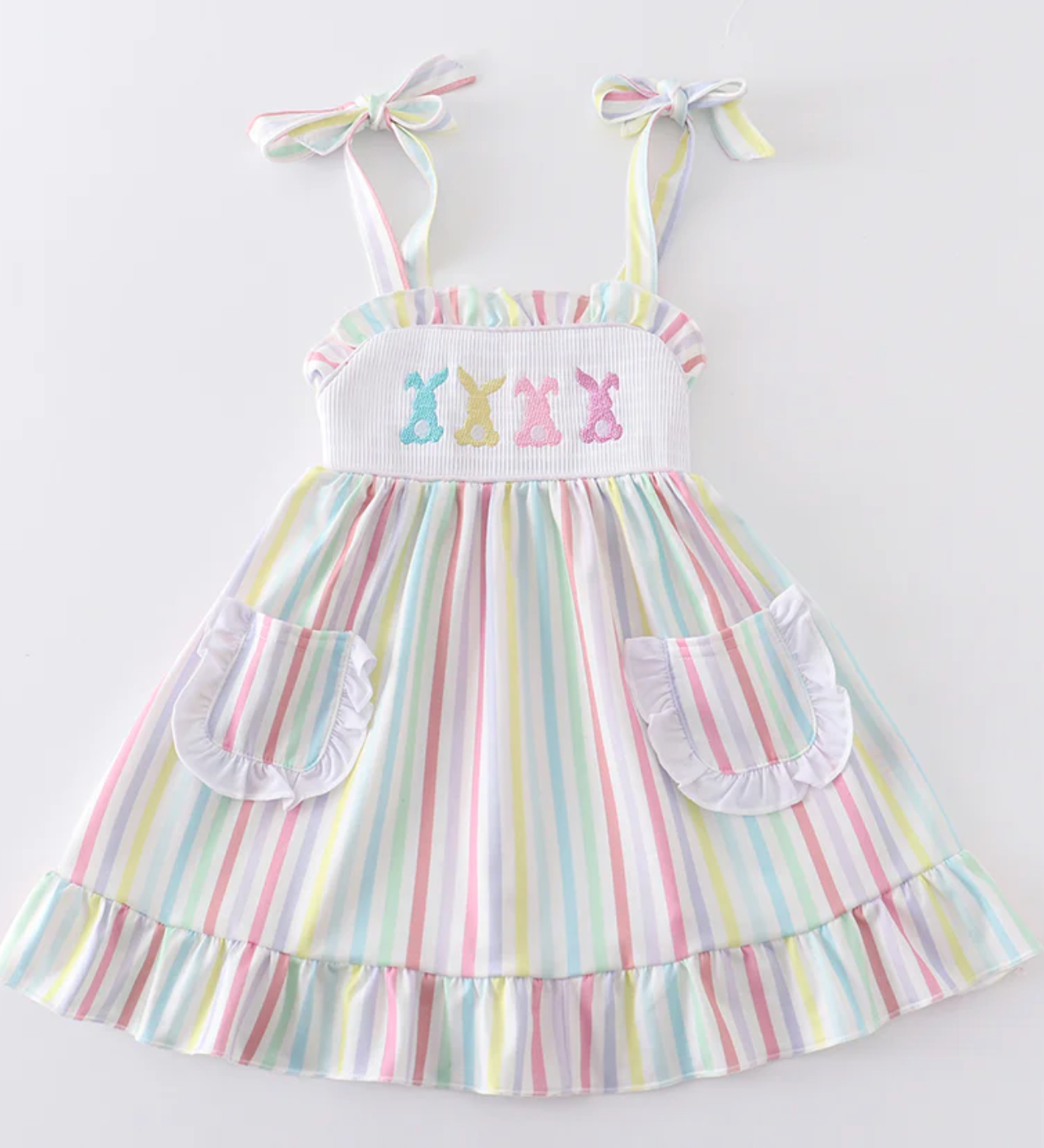 Multicolor Smocked Bunny - Sibling Set