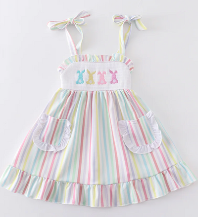 Multicolor Smocked Bunny - Sibling Set