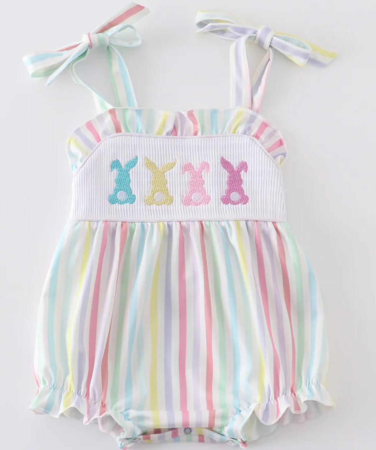 Multicolor Smocked Bunny - Sibling Set