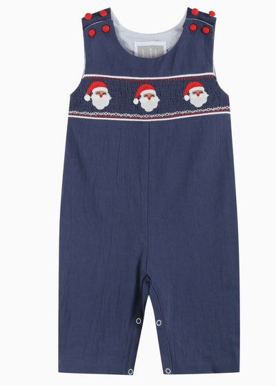 Navy Red Santa Smocked Sibling Set