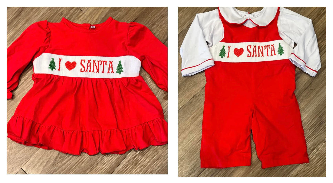 Smocked I Heart Santa Sibling Set