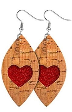 Glitter Heart Wood Earrings