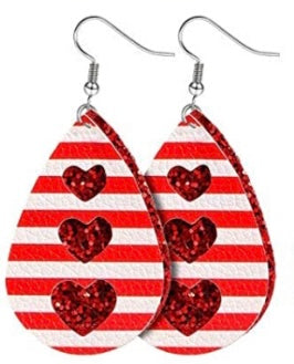 Red Striped Heart Teardrop Earring