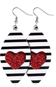 Glitter Heart Striped Earrings