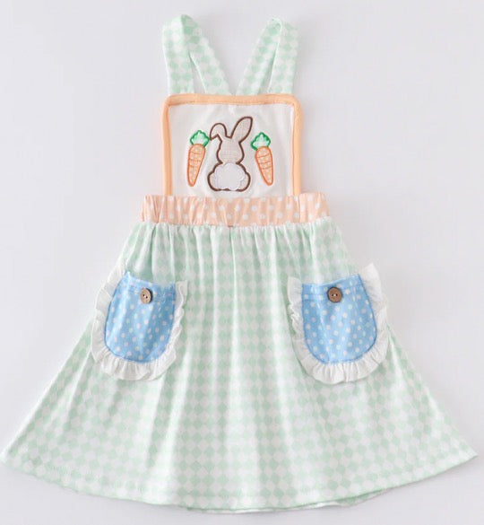 Brown Bunny and Carrots Plaid Pocket Dress