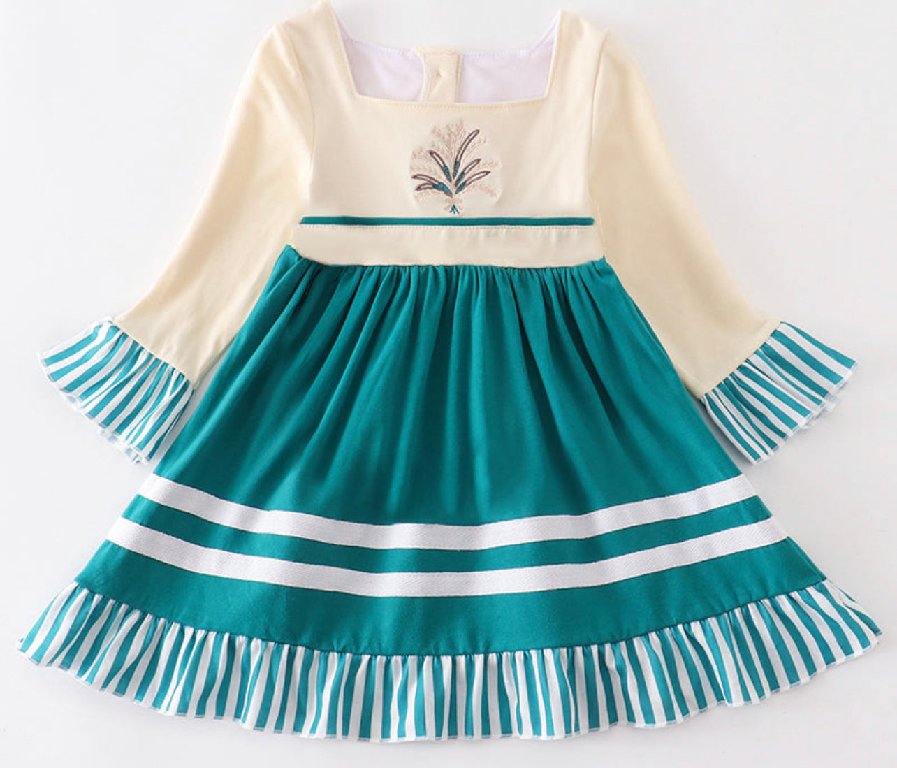 Emerald and Cream Wheat Dress - Chic Thriftique