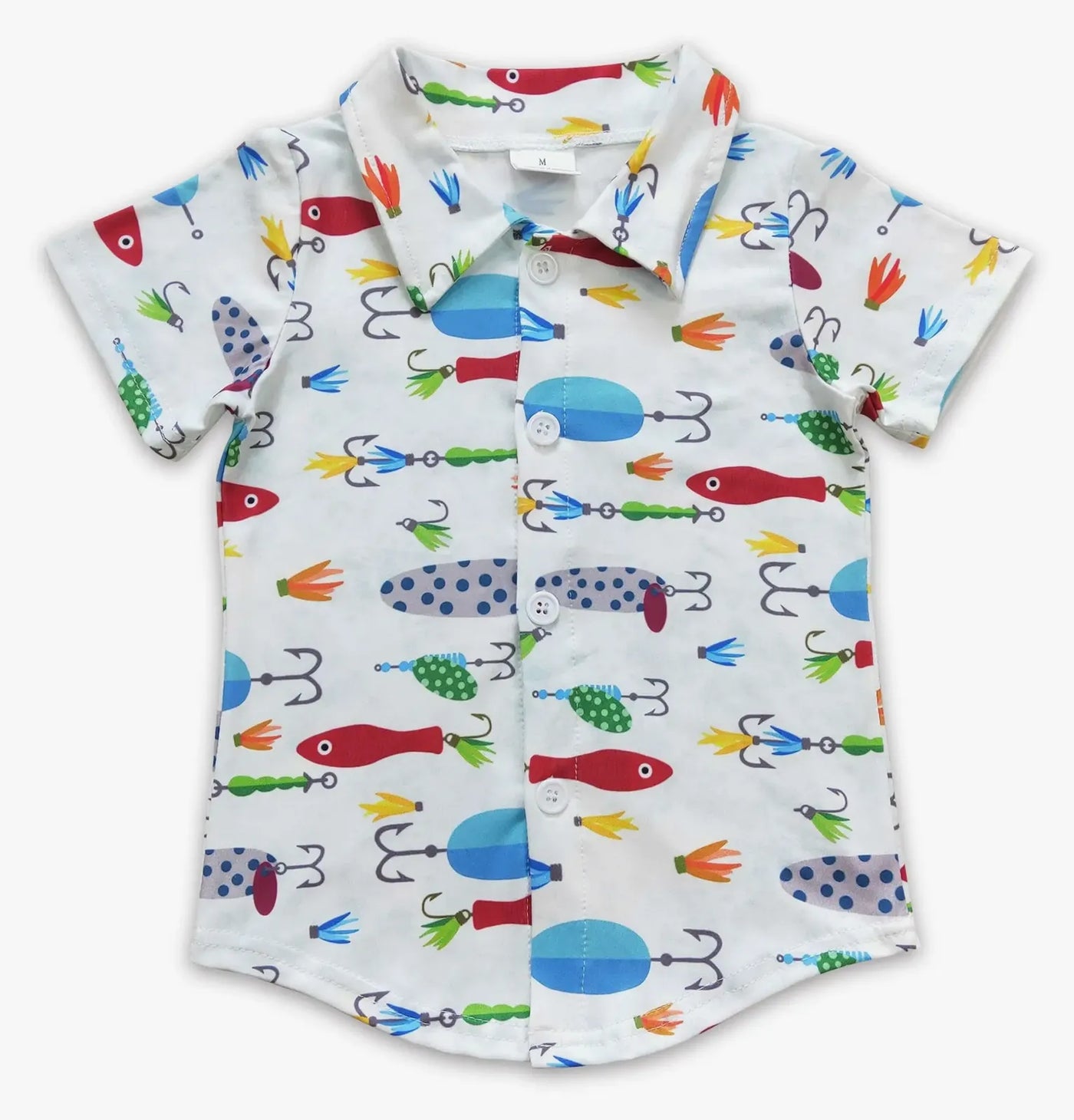 White Fishing Button-Up Boy Shirt