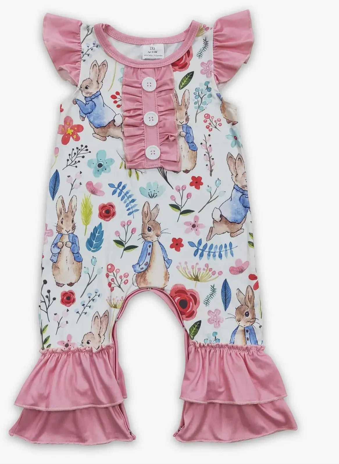 Pink Floral Rabbit Easter Girl Romper